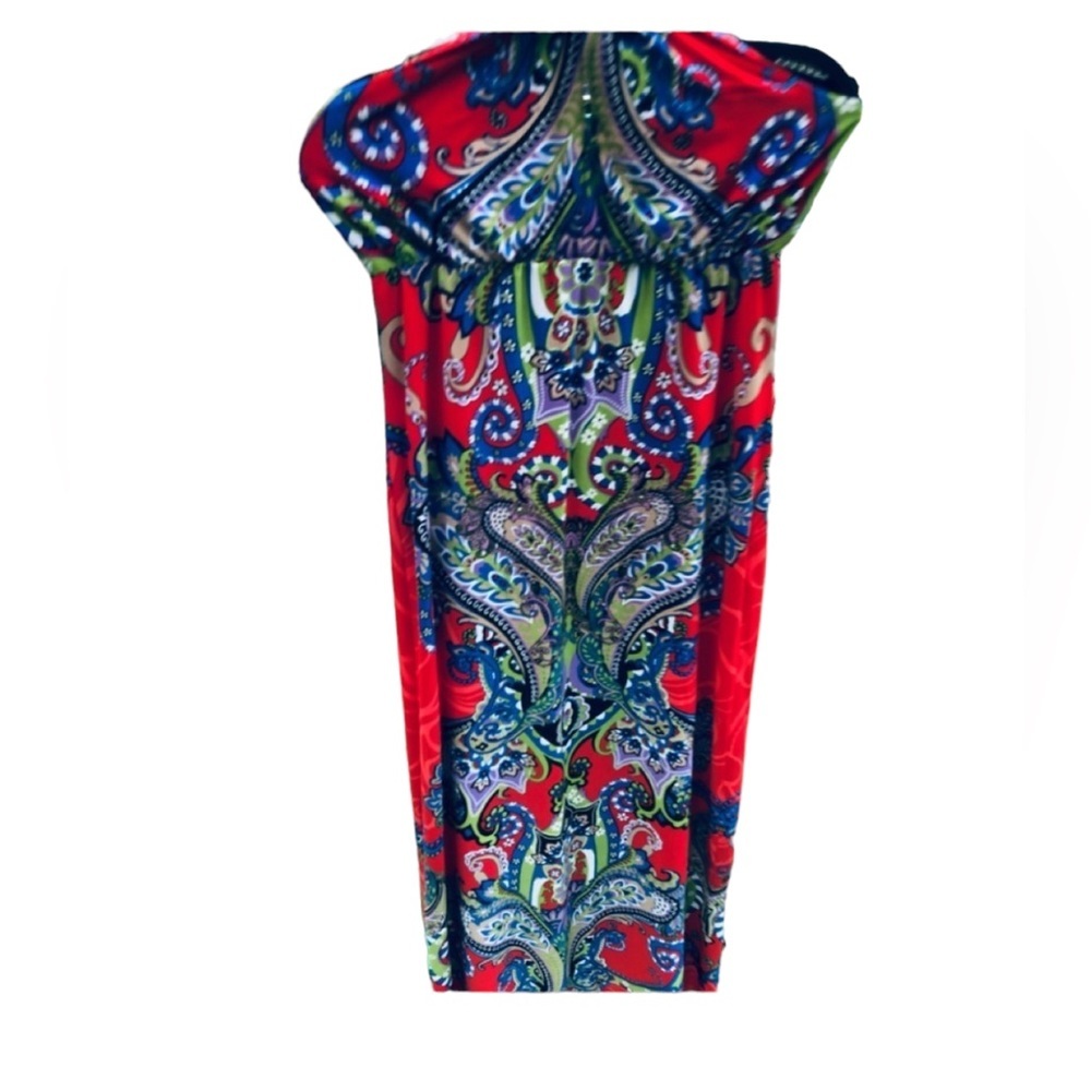 Snap size Medium red print halter dress maxi with stretch